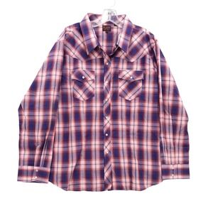 Plains Western Shirt‎ Plaid Long Sleeve Pearl Snap Front 3X